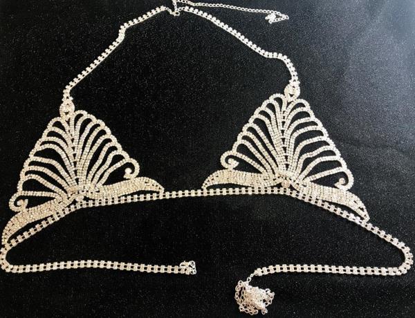 Hollow Leaf Rhinestone Bra Bikini Chain