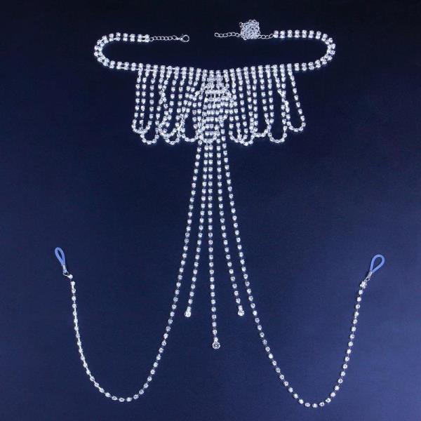 Silver Multi Tassel Necklace Chest Body Chain