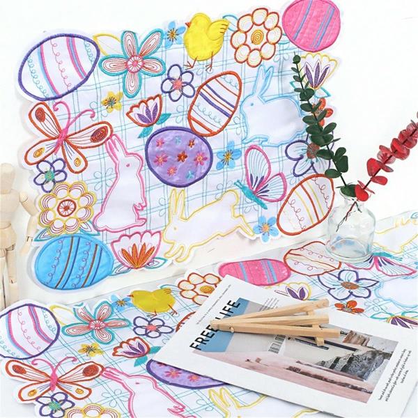 Easter Bunny Egg Embroidery Placemat