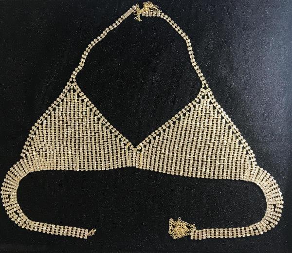 Gold Rhinestone Chest Bra Body Chain