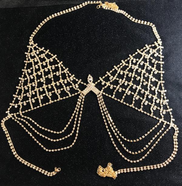 Rhinestone Tassel Waterdrop Bra Body Chain