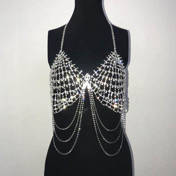 Rhinestone Tassel Waterdrop Bra Body Chain