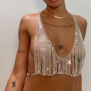 Braid Net Rhinestone Bra Chest Bikini Body Chain