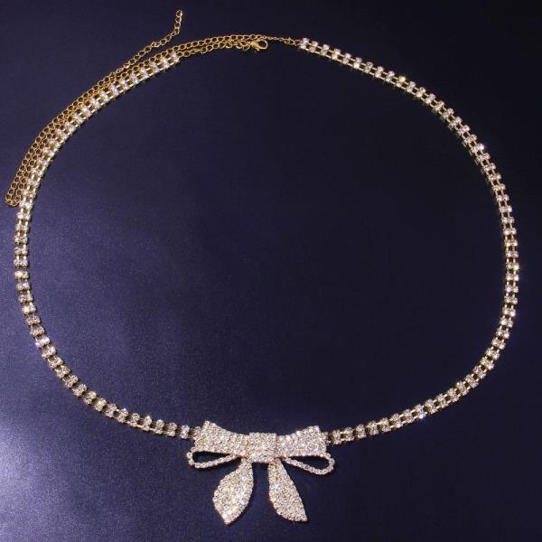 Gold Rhinestone Bow Waist Body Chain