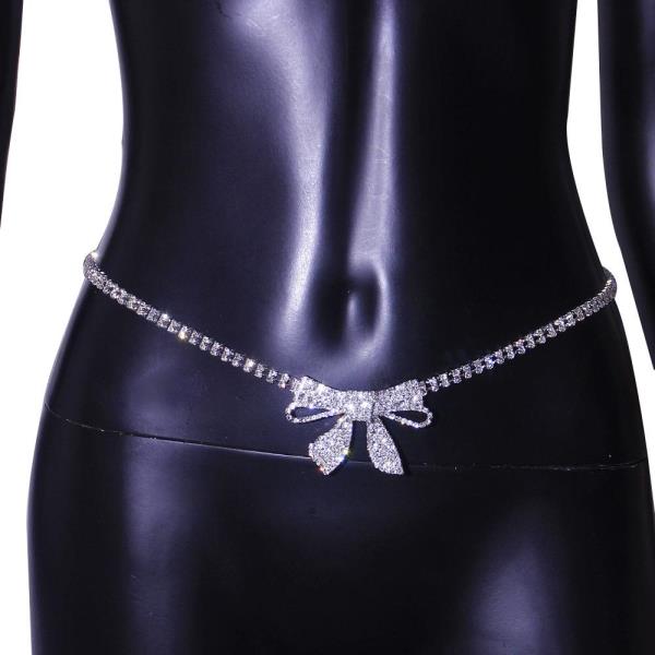 Gold Rhinestone Bow Waist Body Chain