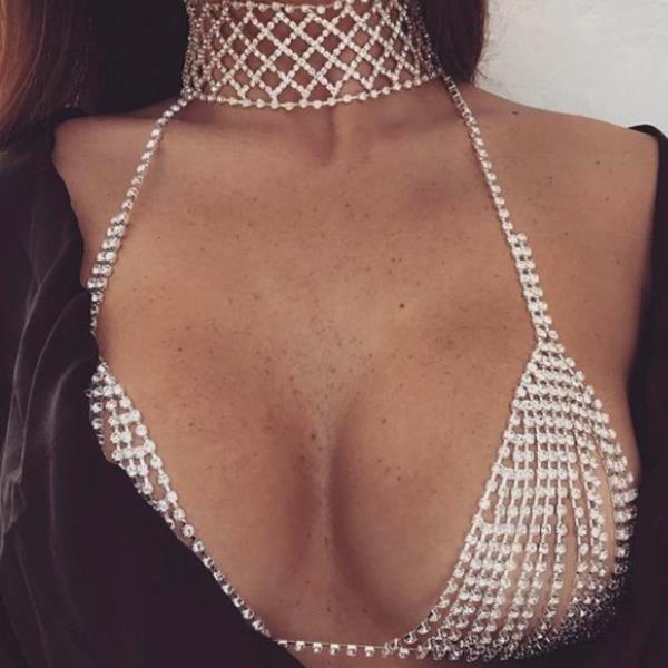 Rhinestone Bikini Bra Chest Body Chain