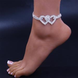 Glitter Double Hearts Rhinestone Anklet