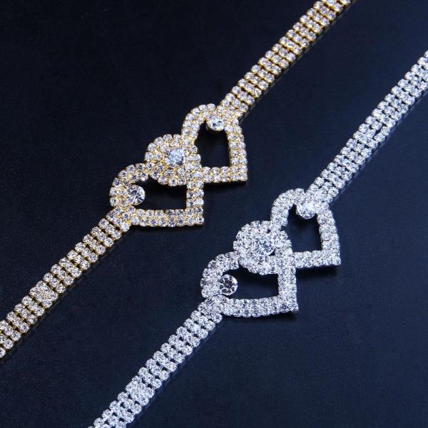 Glitter Double Hearts Rhinestone Anklet