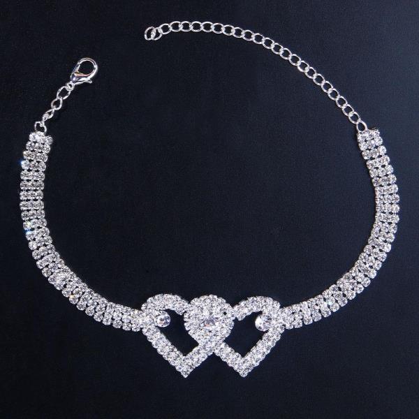 Glitter Double Hearts Rhinestone Anklet