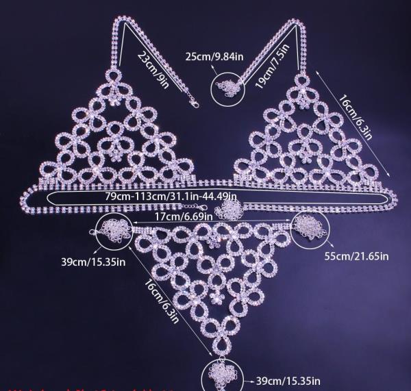 Glitter Rhinestone Flower Pattern Bra Body Chain