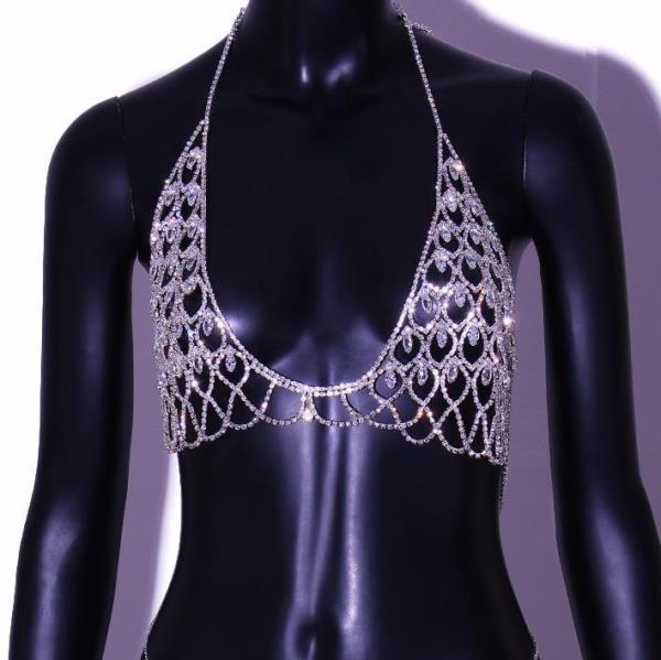 Silver Rhinestone Multi Waterdrop Chest Chain