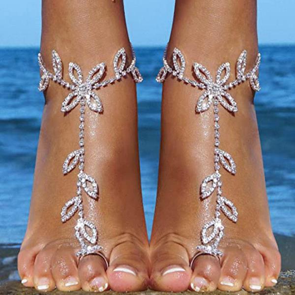 Rhinestone Leaf Sandal Anklet