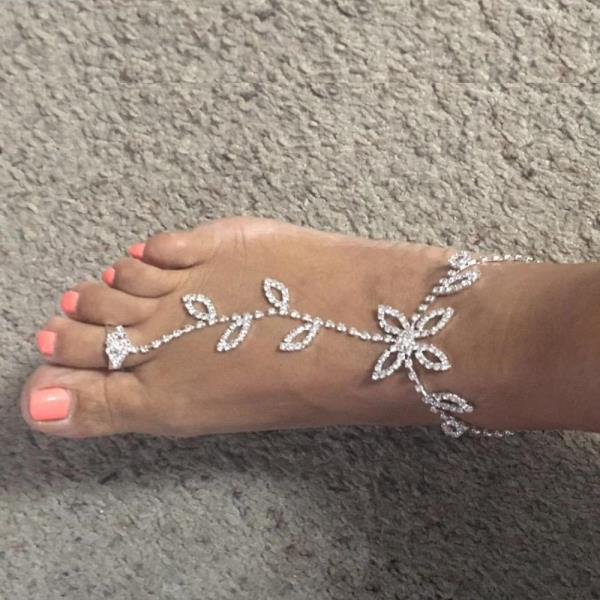 Rhinestone Leaf Sandal Anklet