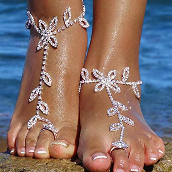 Rhinestone Leaf Sandal Anklet