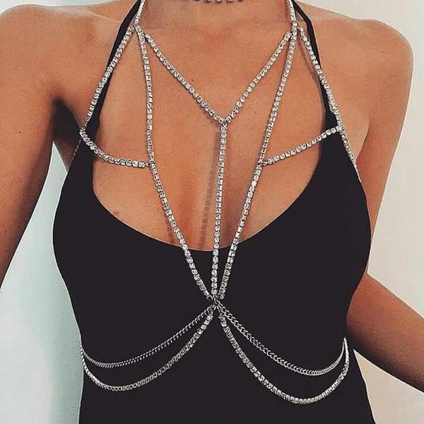 Rhinestone Chest Crossbody Body Chain