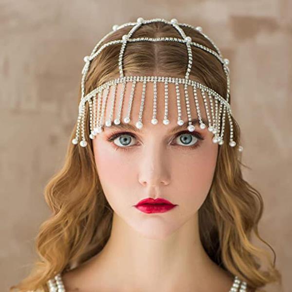 Elegant Pearl Tassel Party Hair Cap Head Chain