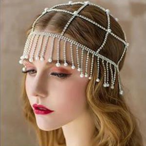 Elegant Pearl Tassel Party Hair Cap Head Chain