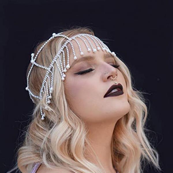 Elegant Pearl Tassel Party Hair Cap Head Chain