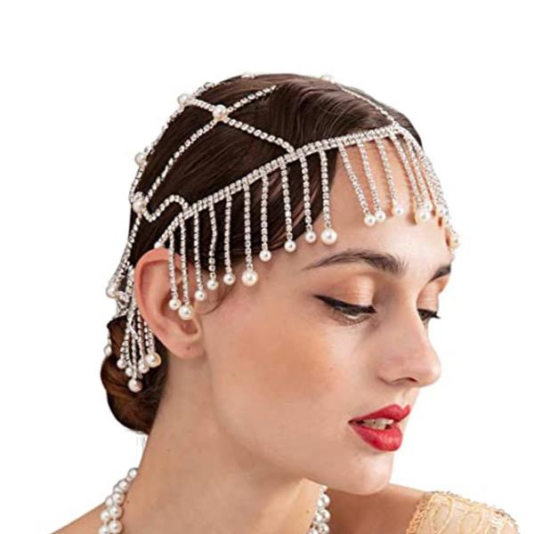 Elegant Pearl Tassel Party Hair Cap Head Chain