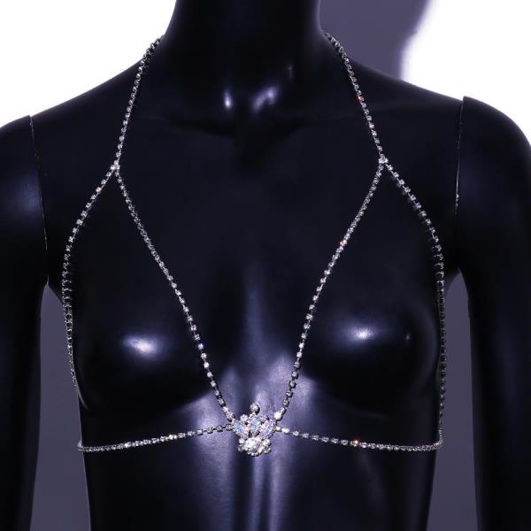 Crown Rhinestone Bra Chest Chain