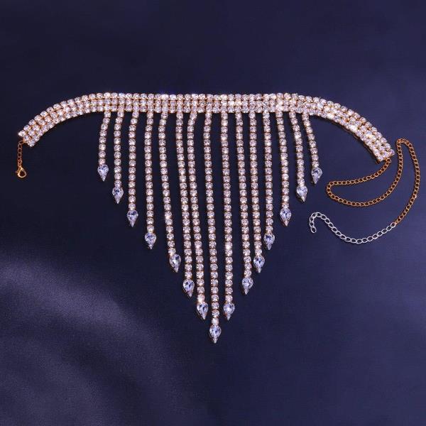 Rhinestone Tassel Necklace Chest Chain