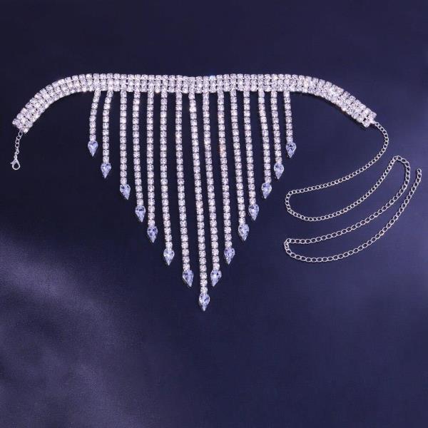 Rhinestone Tassel Necklace Chest Chain