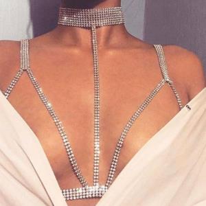 Rhinestone Crown Bikini Bra Chest Chain