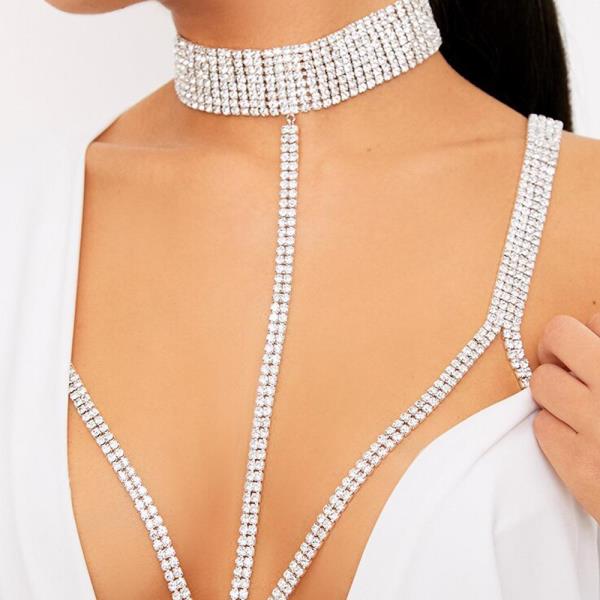 Silver Shiny Choker Necklace Chest Chain