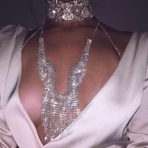 Glitter Crystal Necklace Chest Body Chain