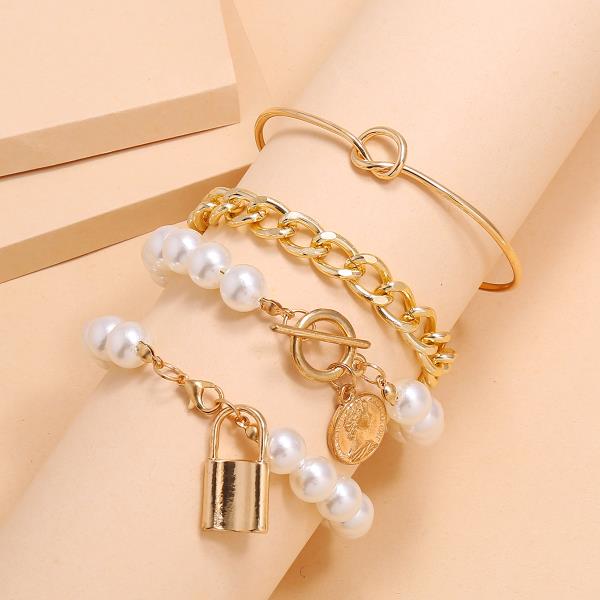 Punk Lock Pearl Multi Layer Bracelet