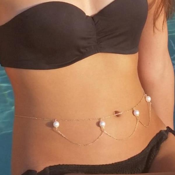 Multi Pearl Tassel Waist Body Chain