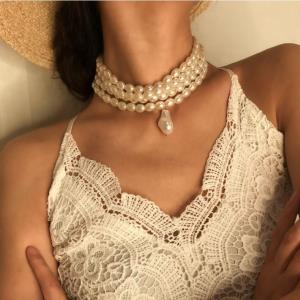 Retro Vintage Simple Round White Faux Pearl Necklace