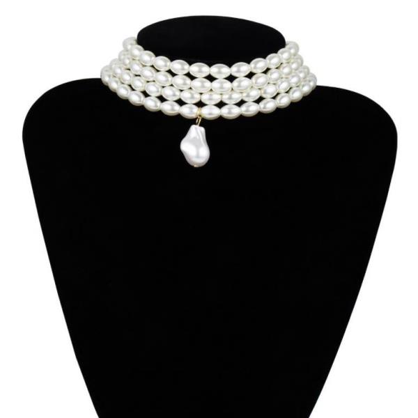 Retro White Multi Layer Pendant Pearl Choker