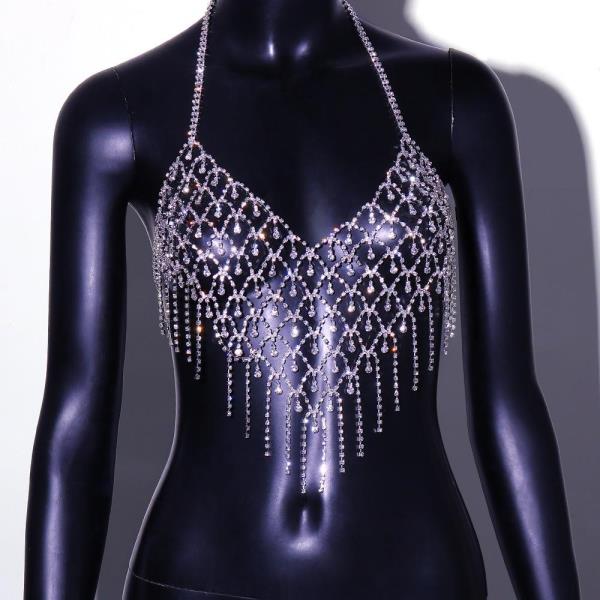 Silver Crystal Tassel Apron Chest Body Chain