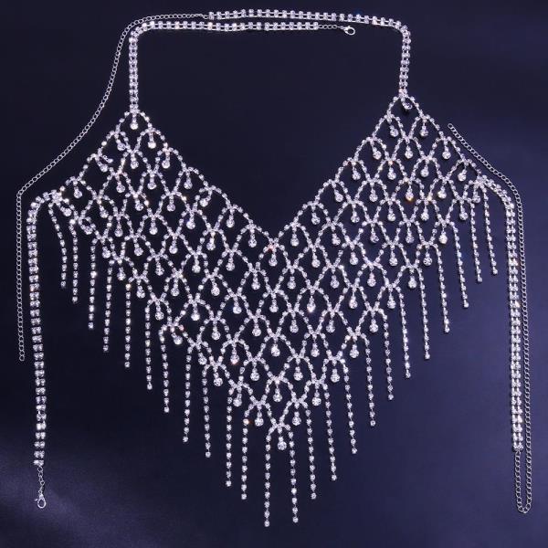 Silver Crystal Tassel Apron Chest Body Chain