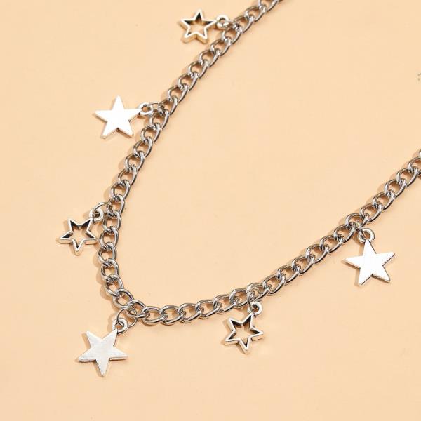 Punk Silver Star Choker Necklace