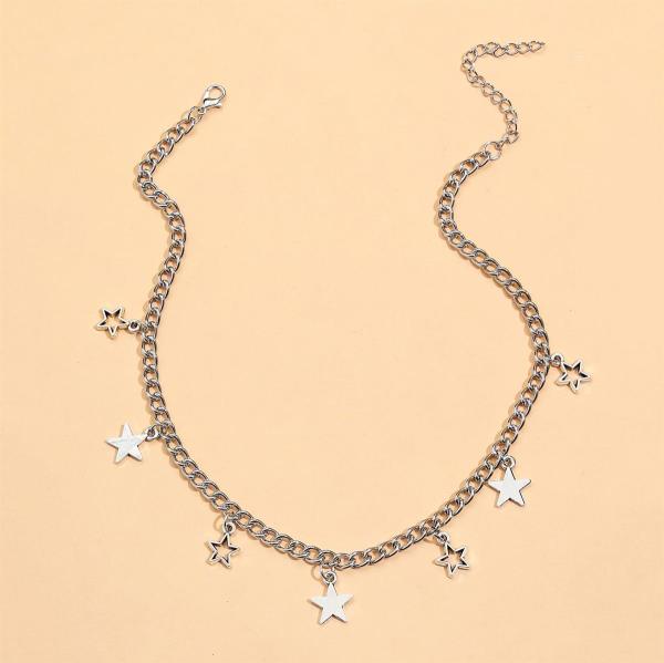 Punk Silver Star Choker Necklace