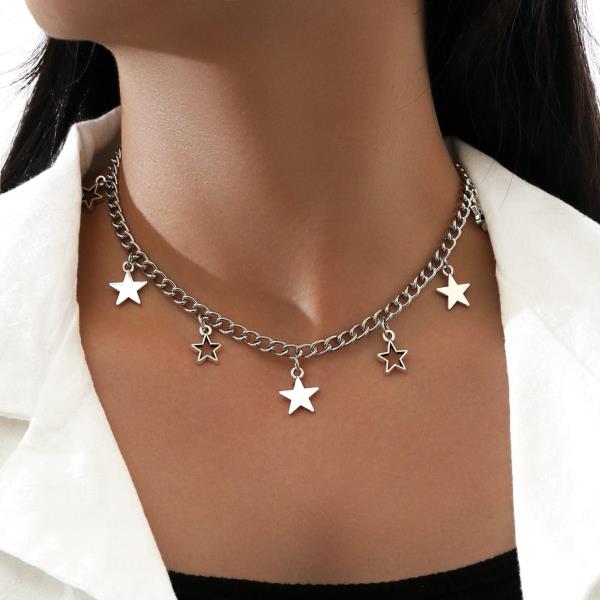 Punk Silver Star Choker Necklace