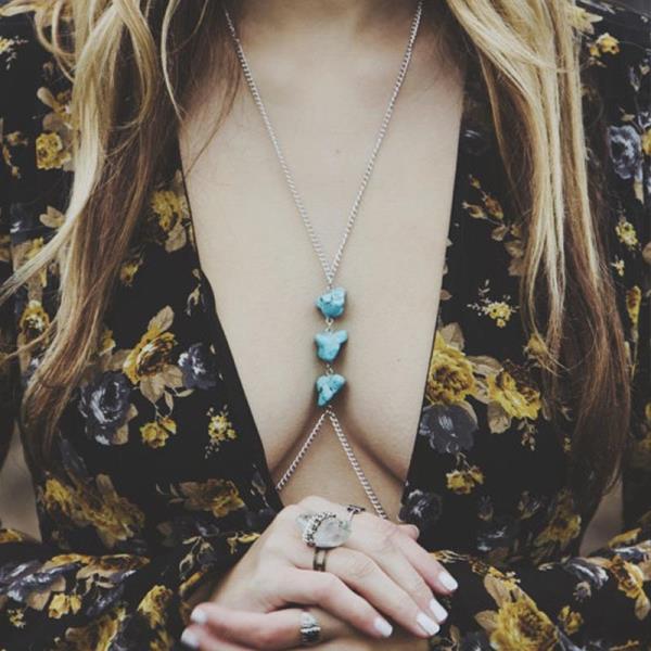 Blue Turquoise Asymmetry Stone Chest Body Chain