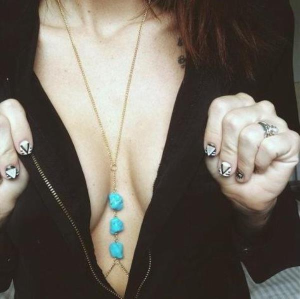 Blue Turquoise Asymmetry Stone Chest Body Chain