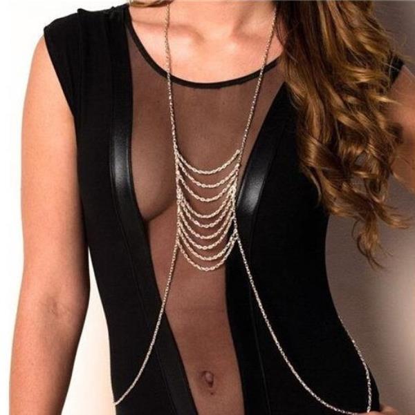 Multi Tassel Necklace Chest Body Chain