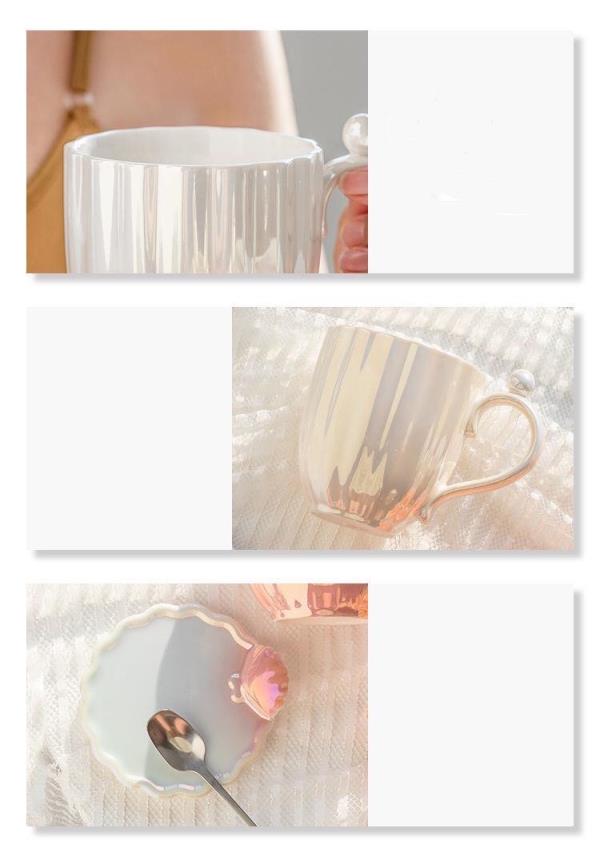 Pearl Gradual Colour Shell Stripes Mug With Spoon