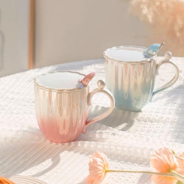 Pearl Gradual Colour Shell Stripes Mug With Spoon