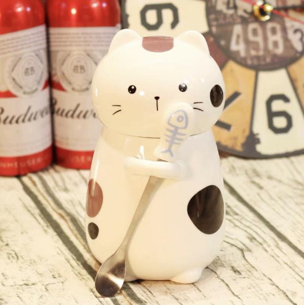 3D Cat Ceramic Cup Lid Spoon Set