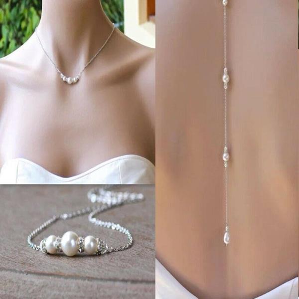 Gothic Pearl Necklace Back Body Chain