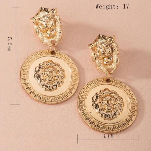 Baroque Gold Lion Head Pendant Earrings