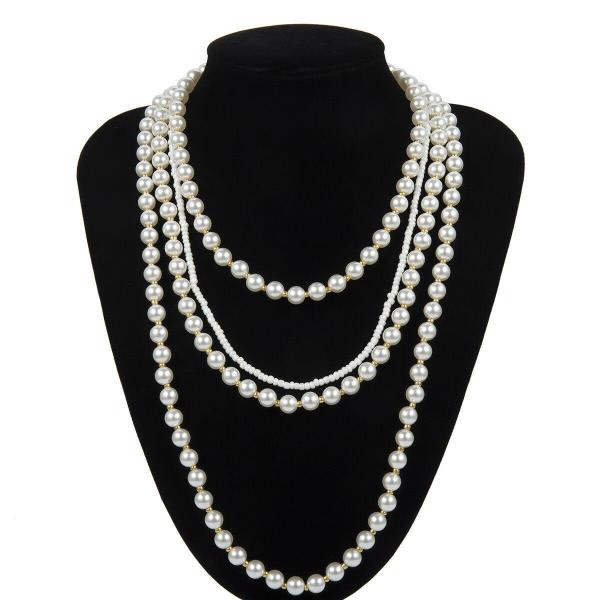 Retro Vintage Multi Layer White Faux Pearl Necklace