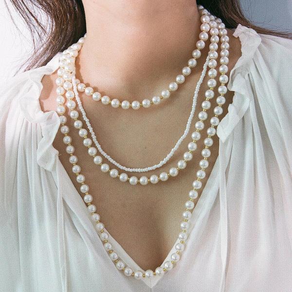 Retro Vintage Multi Layer White Faux Pearl Necklace