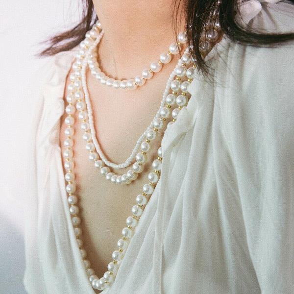 Retro Vintage Multi Layer White Faux Pearl Necklace