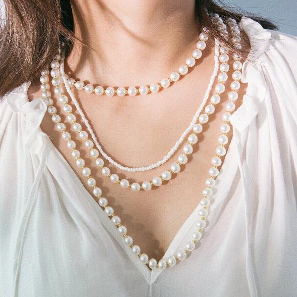 Retro Vintage Multi Layer White Faux Pearl Necklace